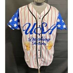 USA Drinking Team Shirt Jersey Mens Medium White America 76 Patriotic Beer